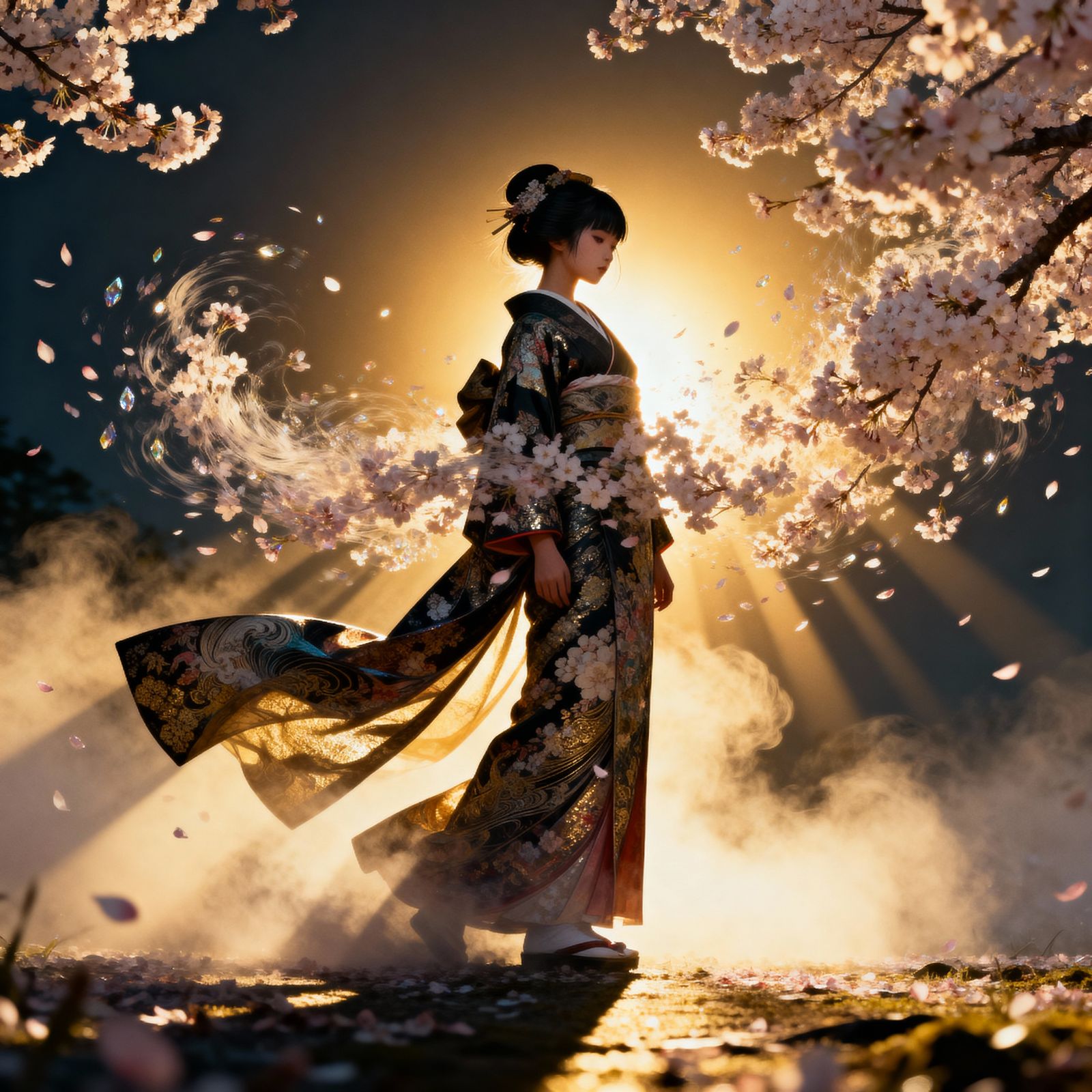 A woman in a kimono.