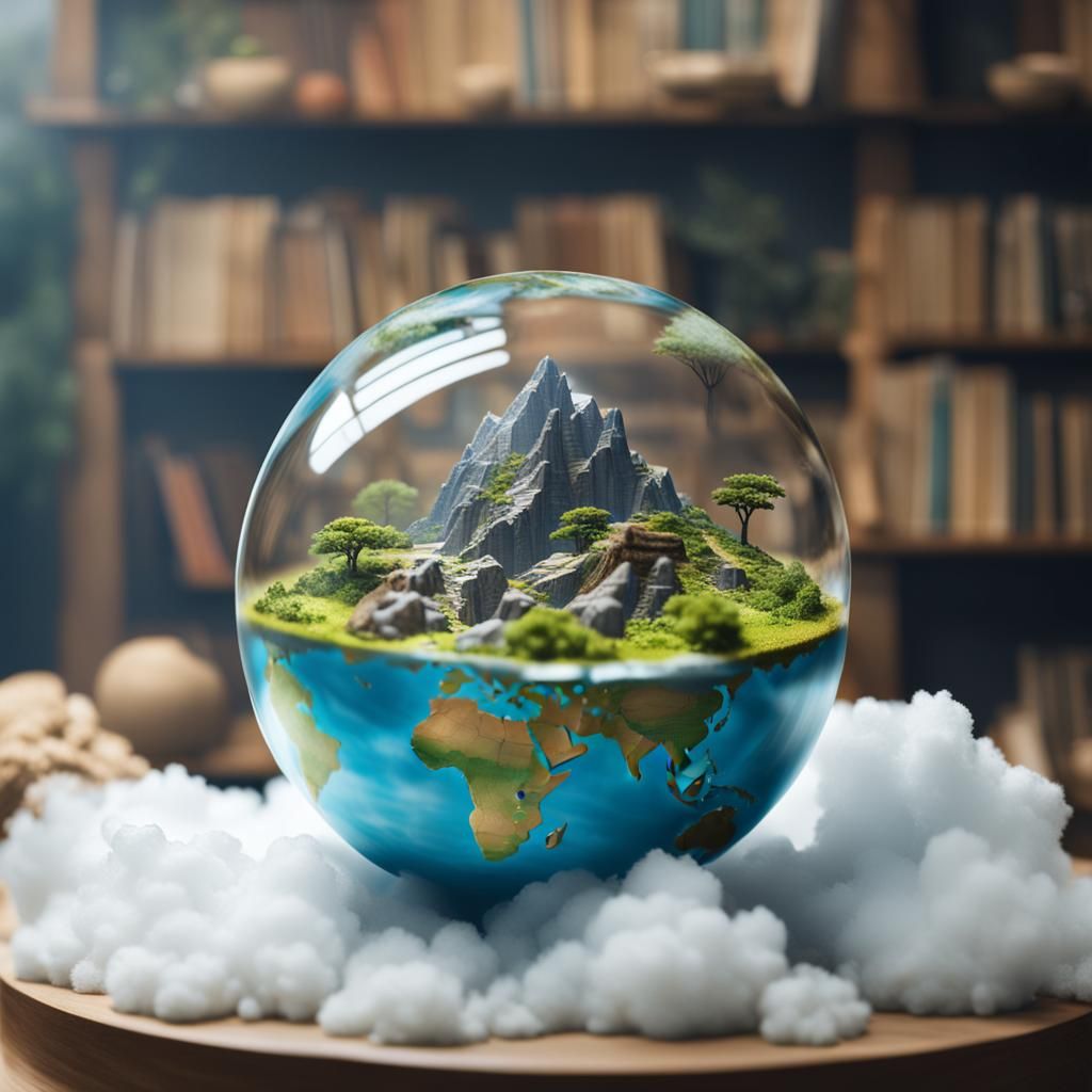the earth in a terrarium on clouds