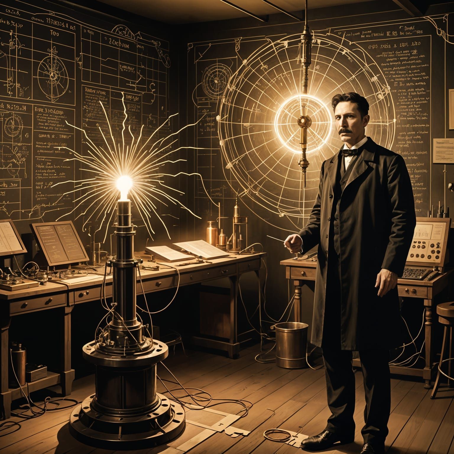 Nikola Tesla stands in his 1890s lab  by @Neosymbionic