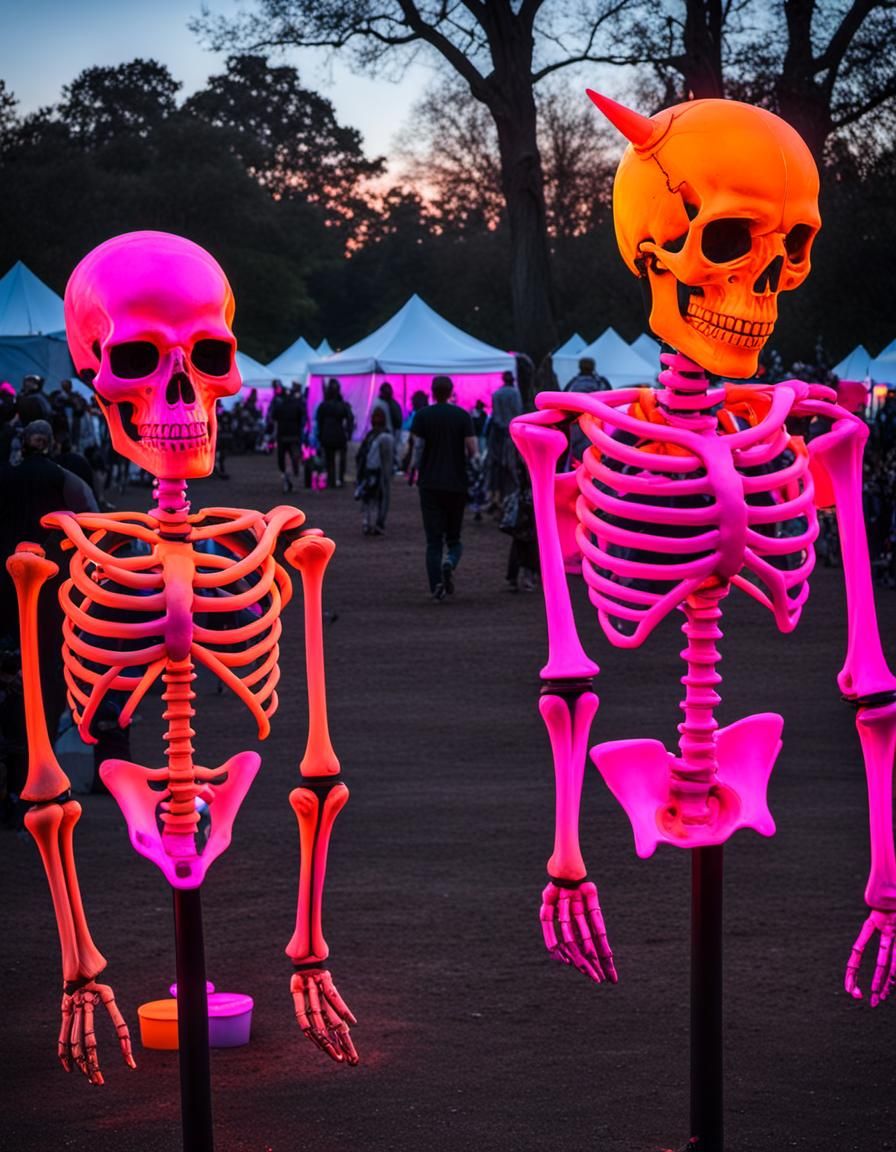 MDMA neon orange pink skeleton unicorn encampment protest "M...