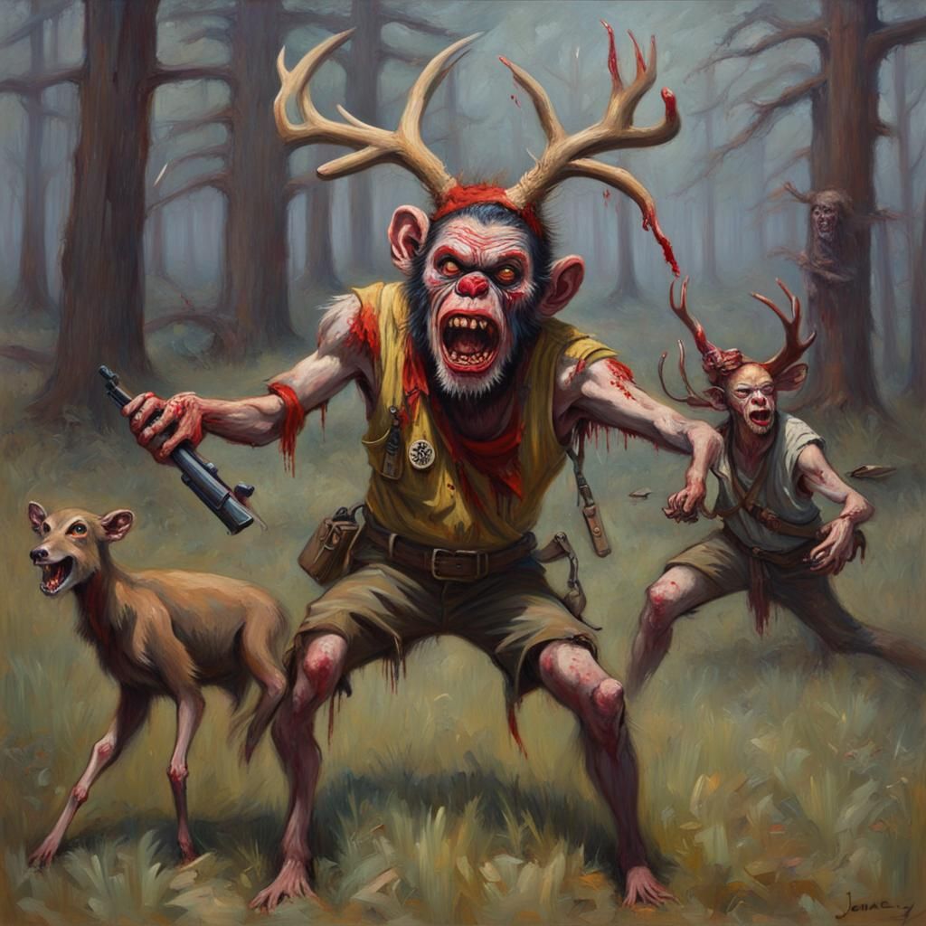 Zombie Monkey Monster Clowns Hunting Zombie Deer