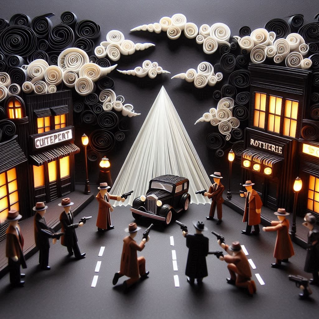 Film Noir quilling art diorama