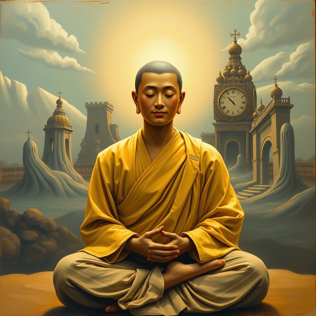 Buddhist Monk in Serene Contemplation, Salvador Dali-Inspire...