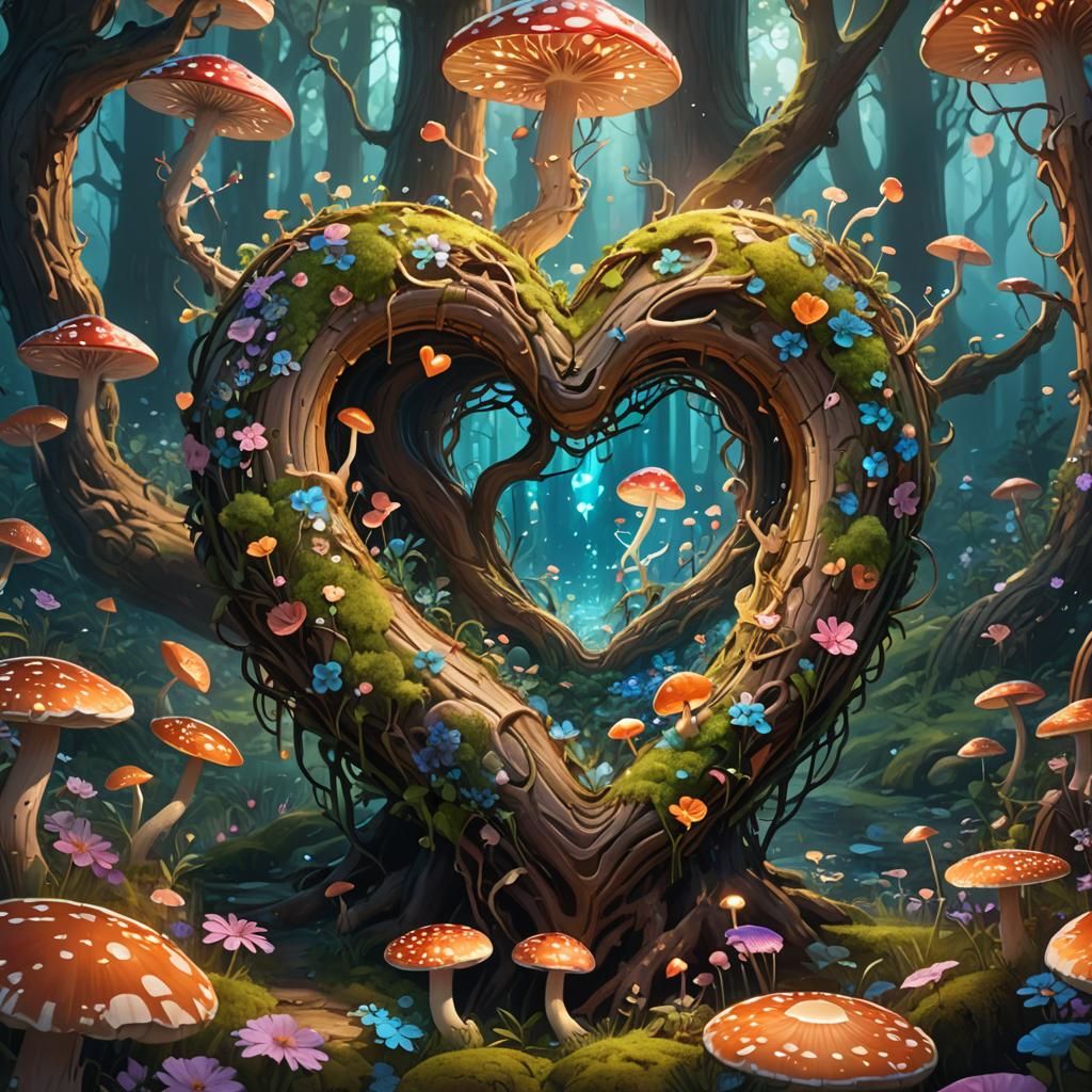 Glowing Heart in Whimsical Forest: Fantasy Art