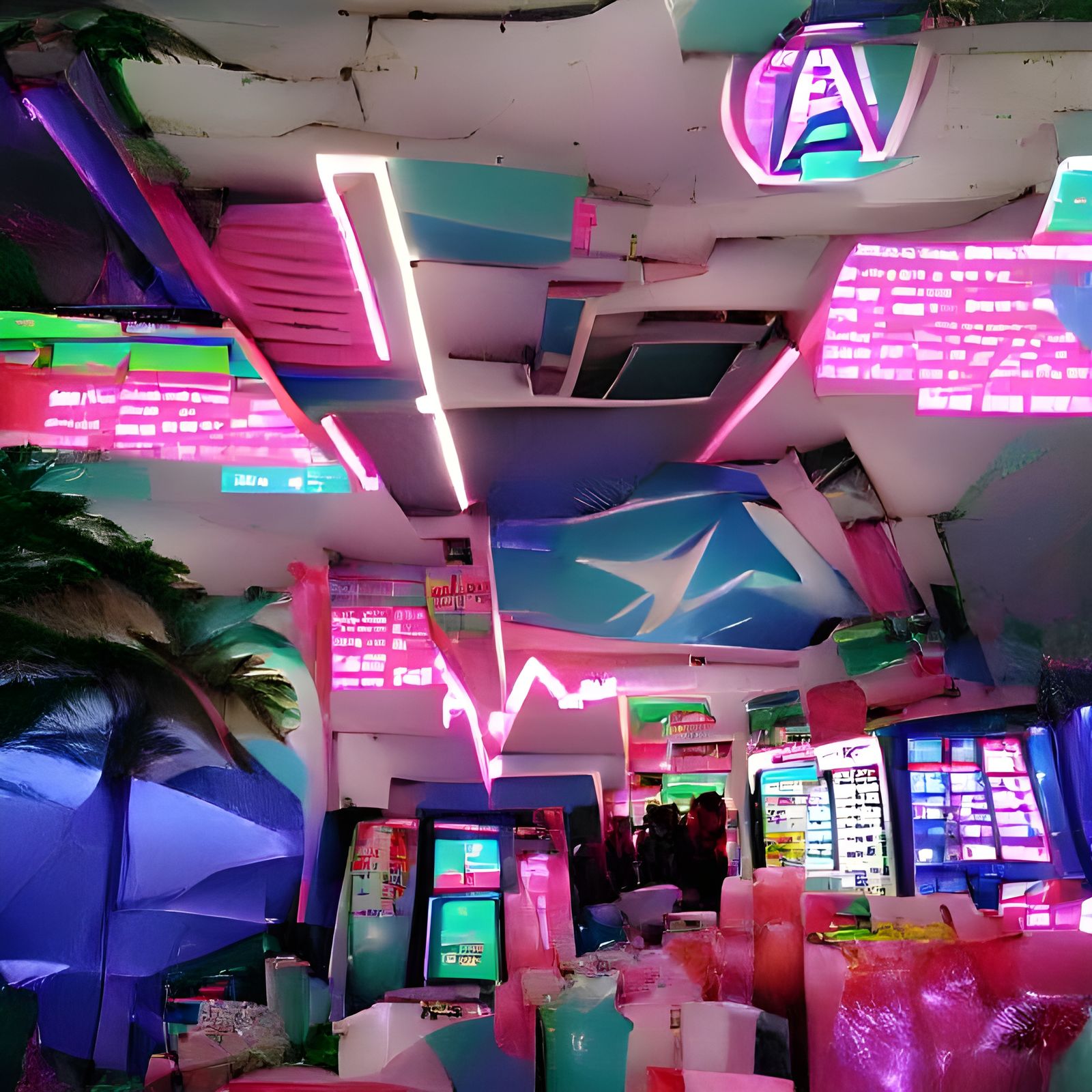 Inside an arcade neon vaporwave
