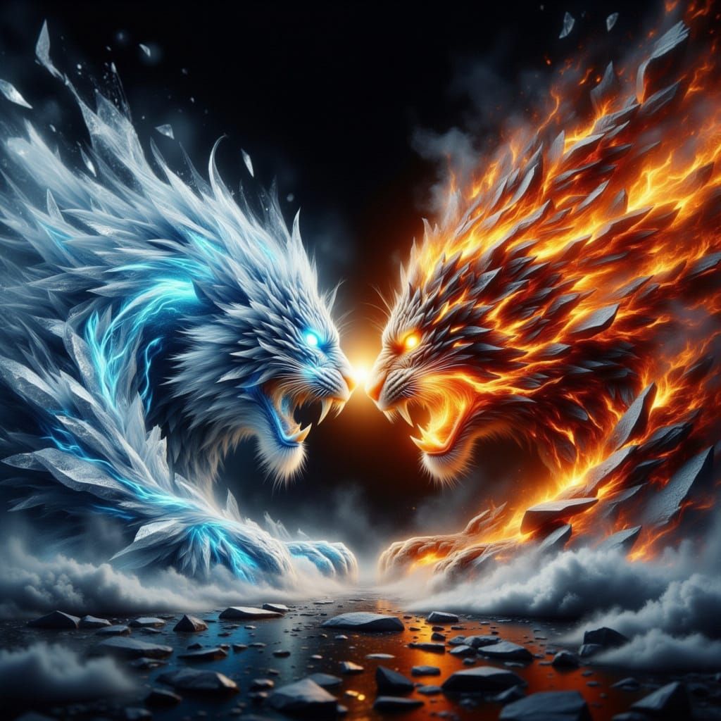 Fire and Ice Tigers Collide in Elemental Fury