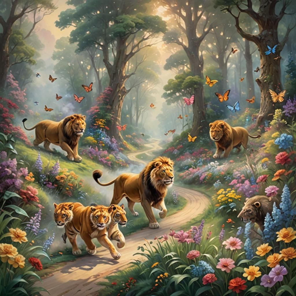 Animals Race in Ethereal Fantasy Oil Painting