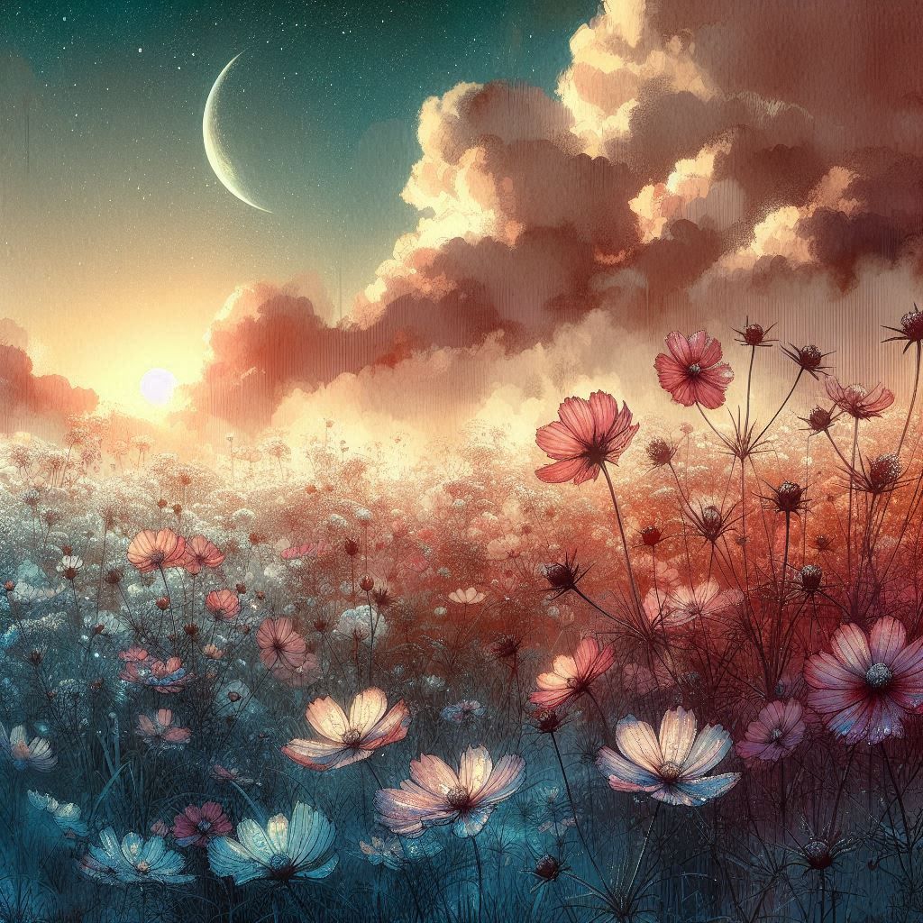 Wild flower field at sunrise