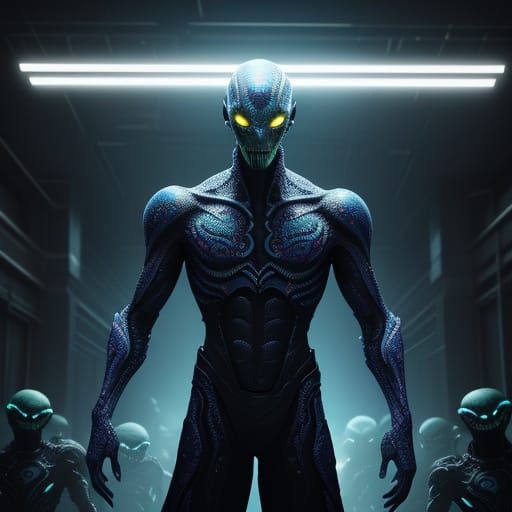 Hyperrealistic Alien Concept Art With Glowing Eyes