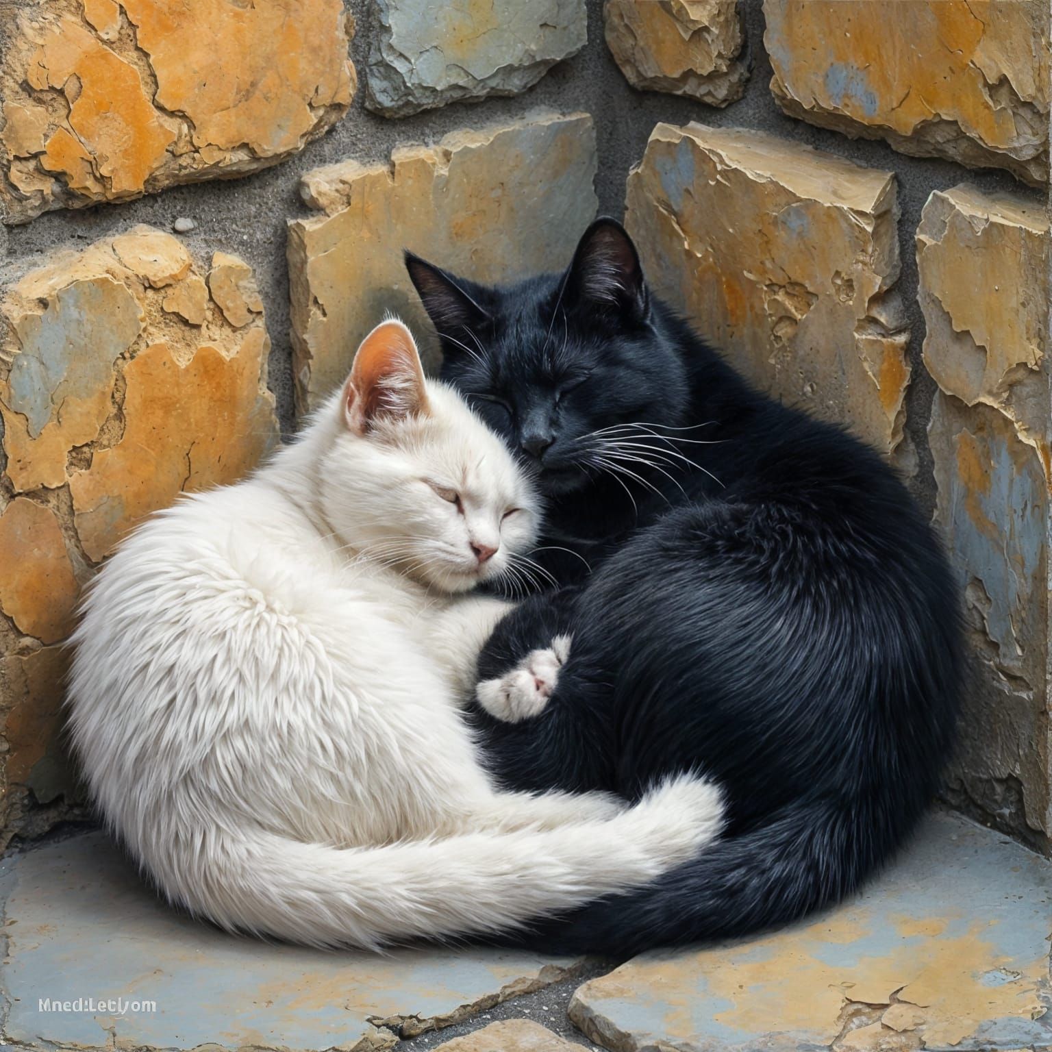 Impasto Oil Painting of Two Cats Sleeping