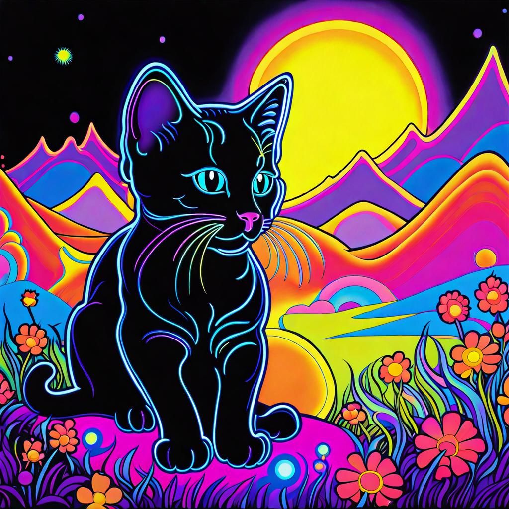 Black Light Fractal Kitten in UV Fantasy Art