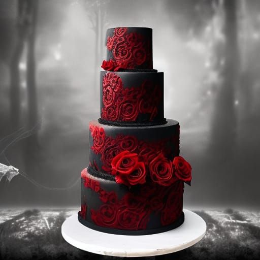 Red Gothic cake with black roses AI Generated Artwork NightCafe Creator