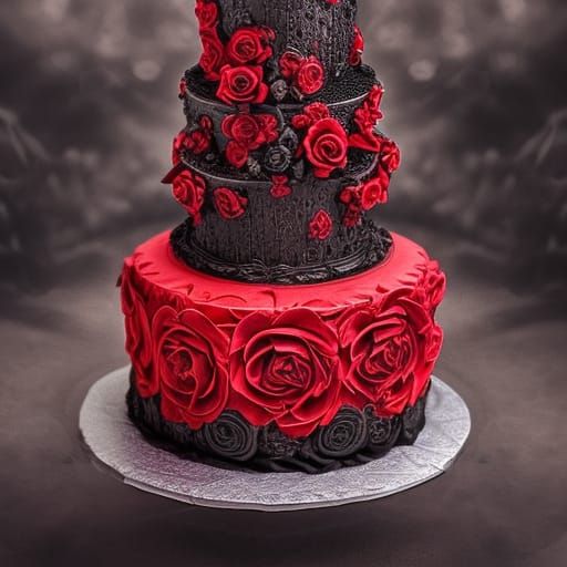 Red Gothic cake with black roses AI Generated Artwork NightCafe Creator