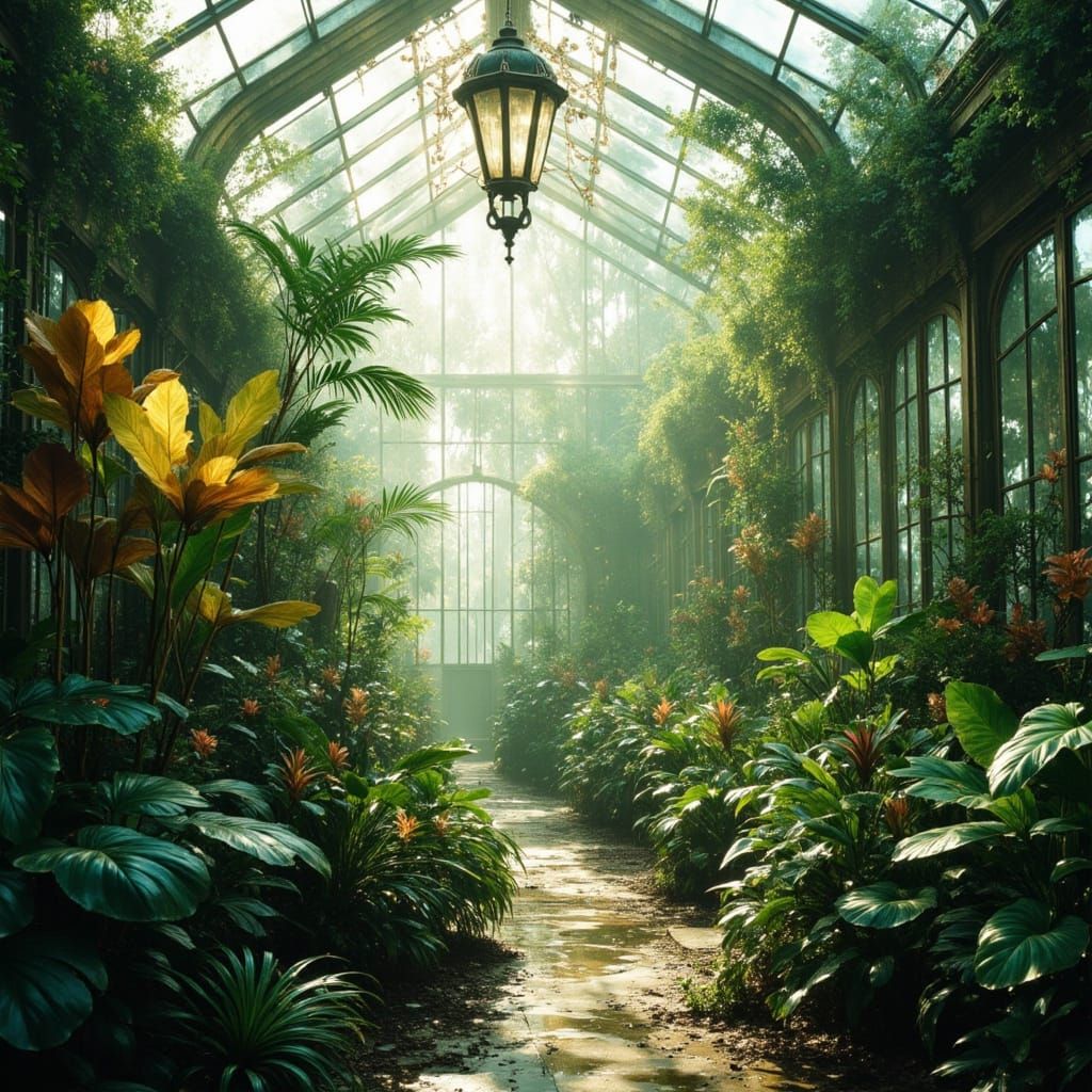 Luminous Greenhouse Oasis with Diffused Light