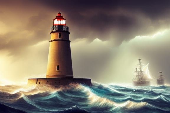 Lighthouse in wild sea  by @TanYG