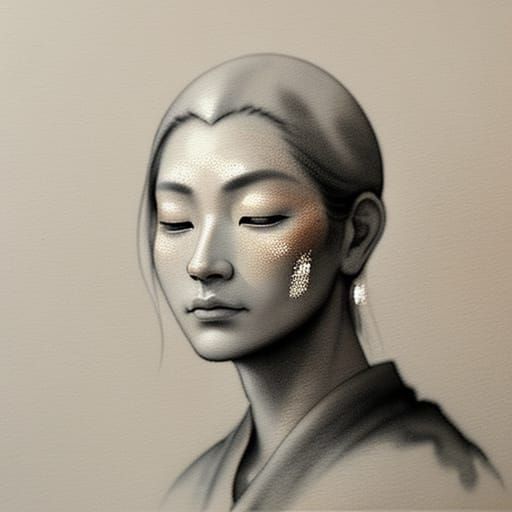 Serene Contemplation in Soft Ink Wash