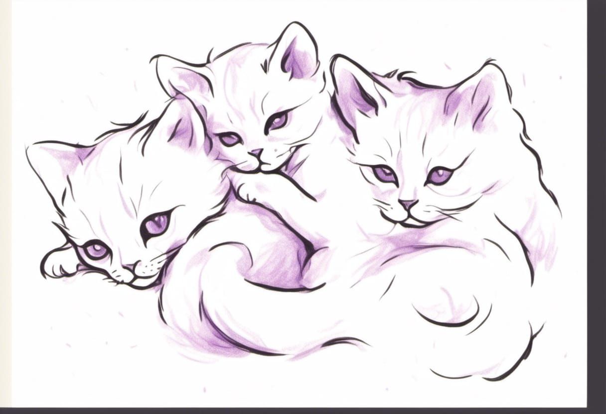 Burmese Kittens Hugging: Abstract Chroma Pencil Sketch