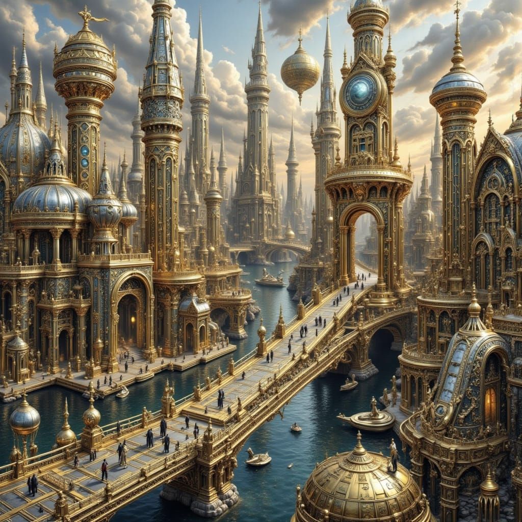 Stunning Gold and Silver Futuristic Fantasy City