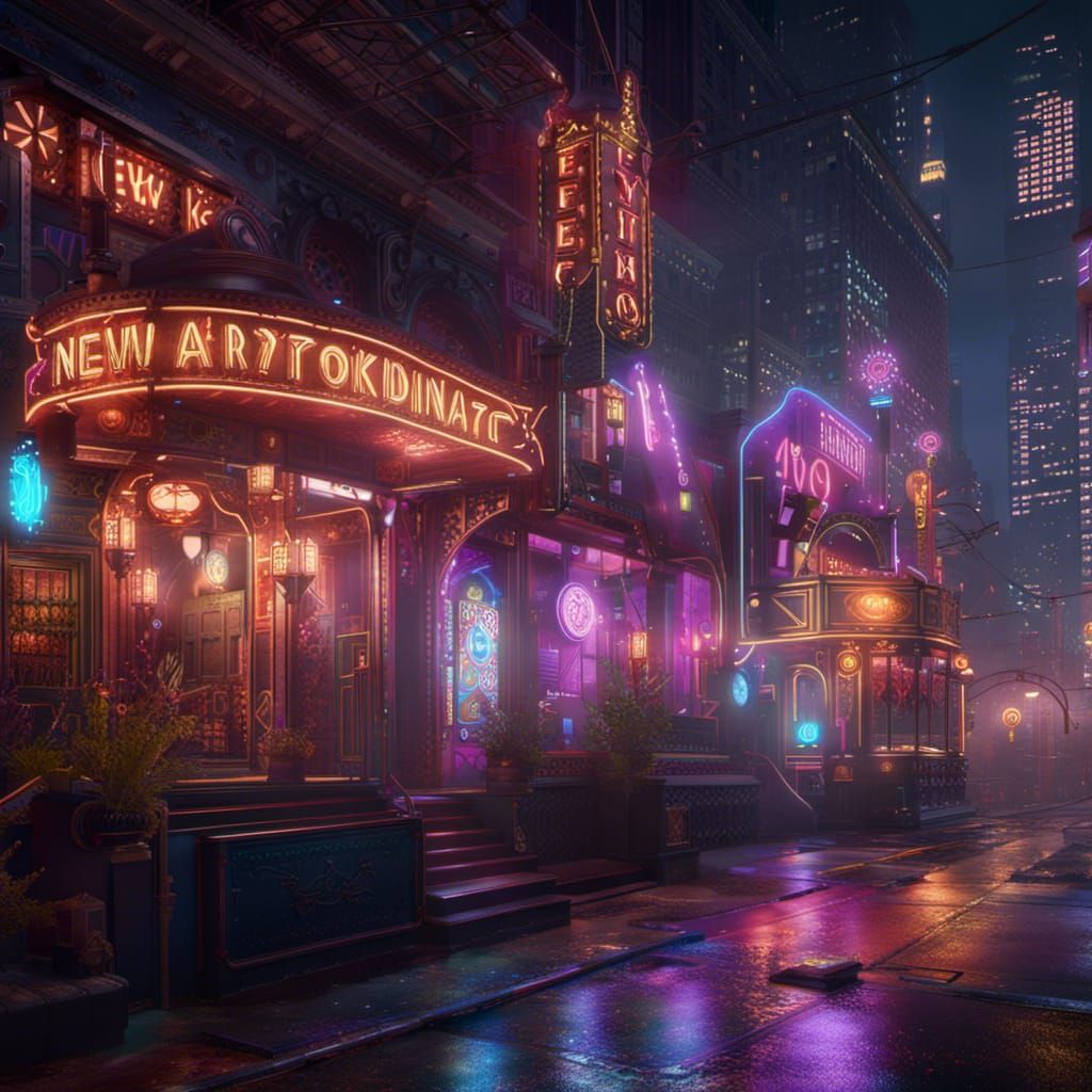 1920s new York steam punk Neon lights at night - AI Generated Artwork ...