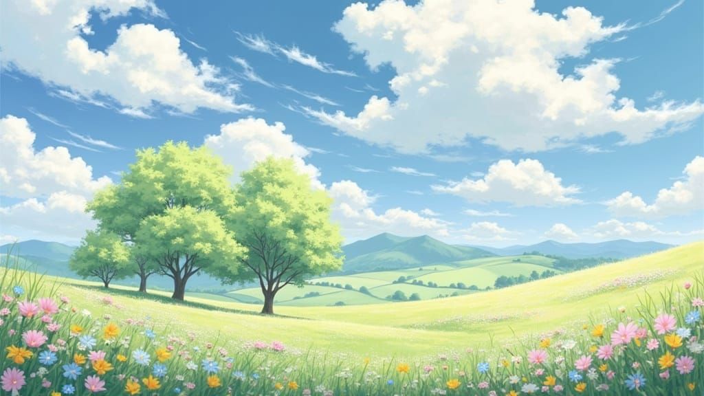 Whimsical Anime Landscape in Dreamy Watercolor Style