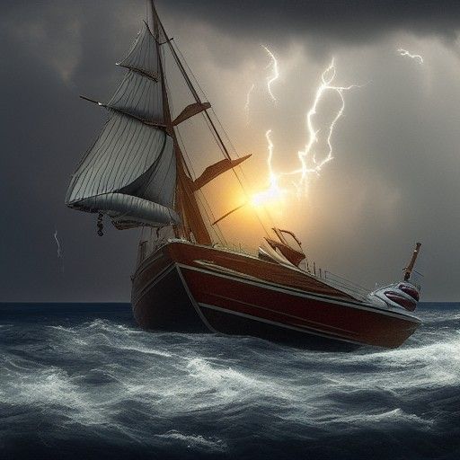 A boat sailing in a storm