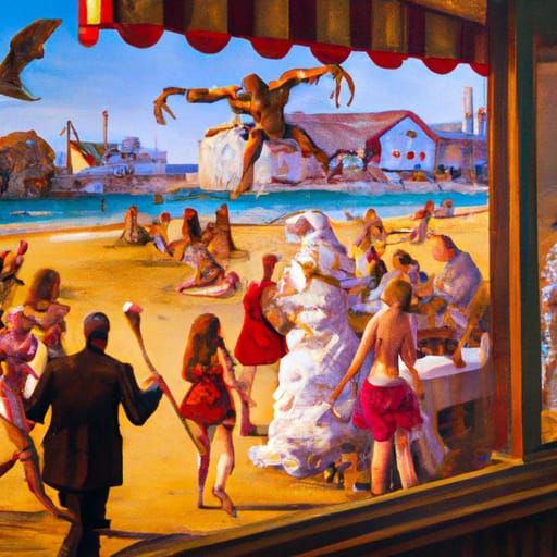 Ice cream shop beach demon death carnage blood killing