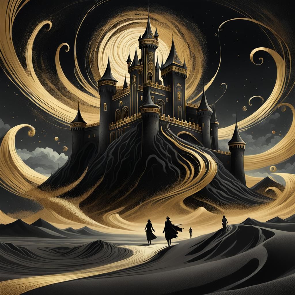 Dark Fantasy Castle of Black and Gold Sand