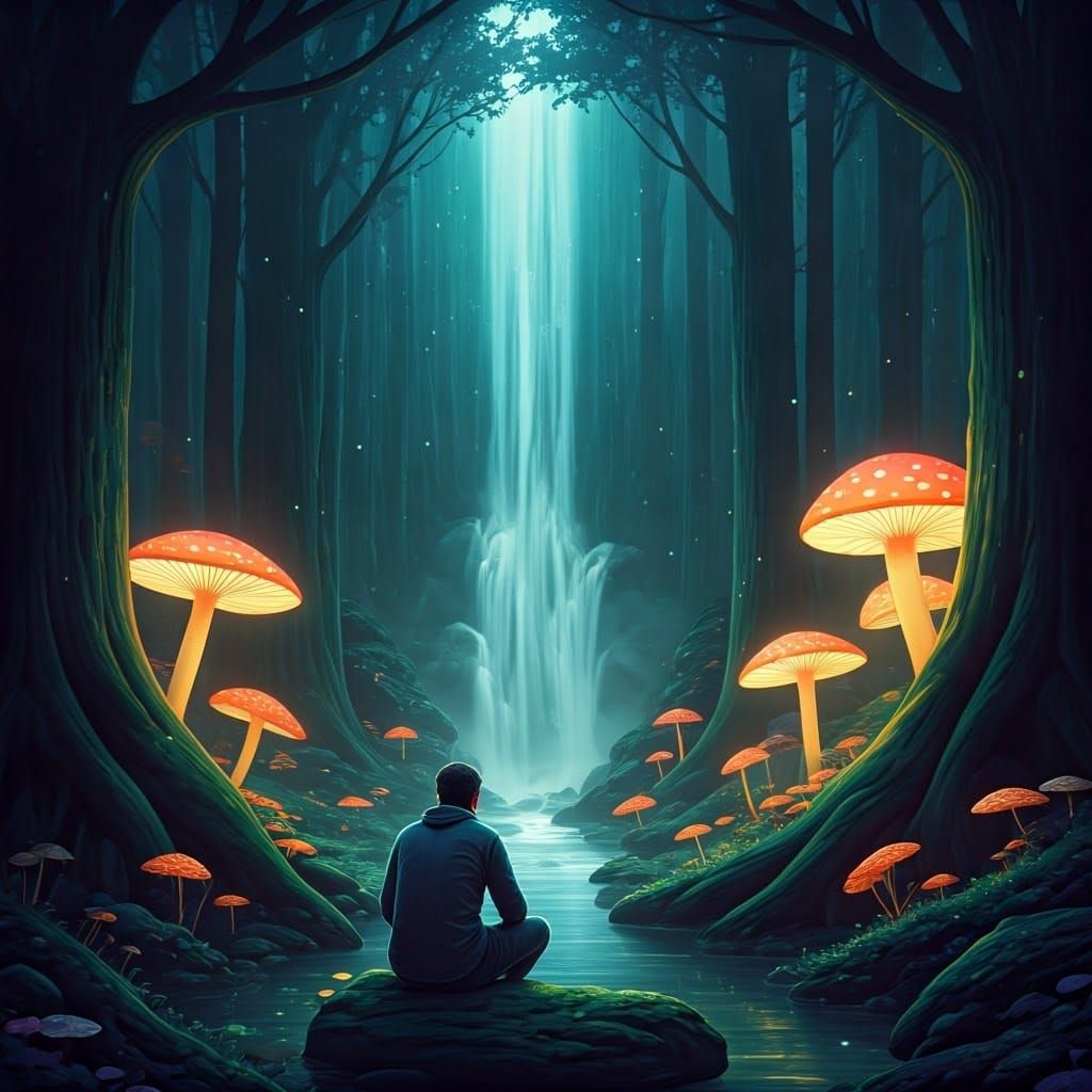 Mystical Forest Man in Surrealist Style