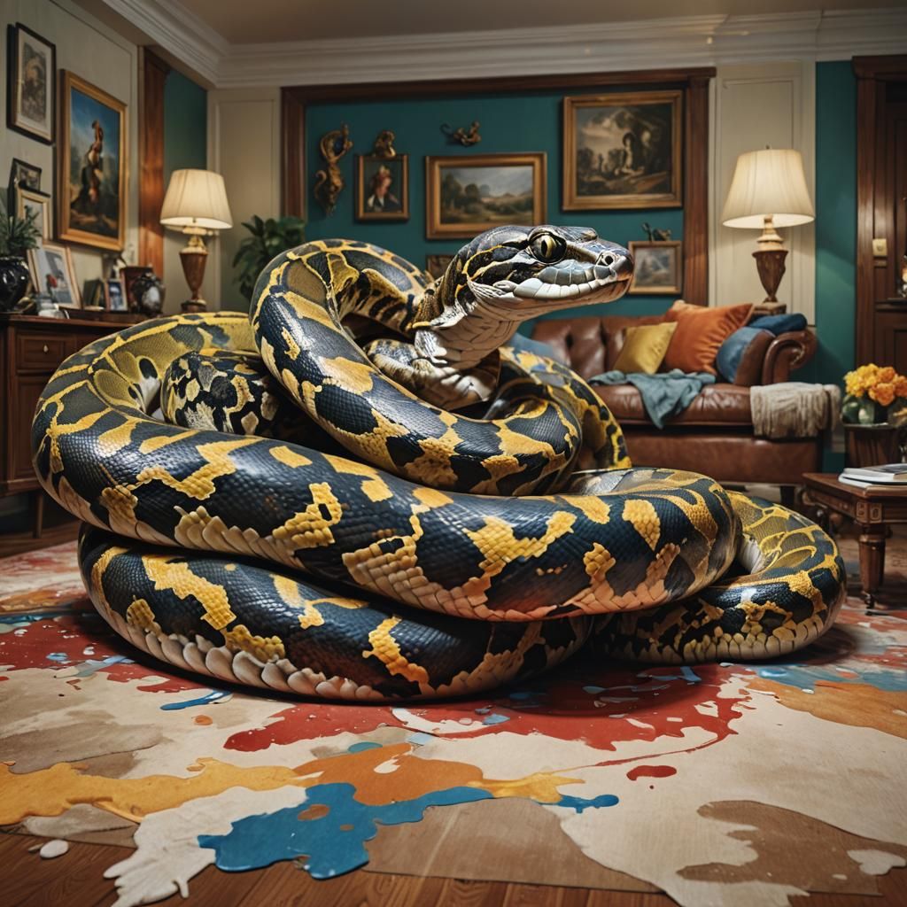 Giant python in the living room - AI Generated Artwork - NightCafe Creator