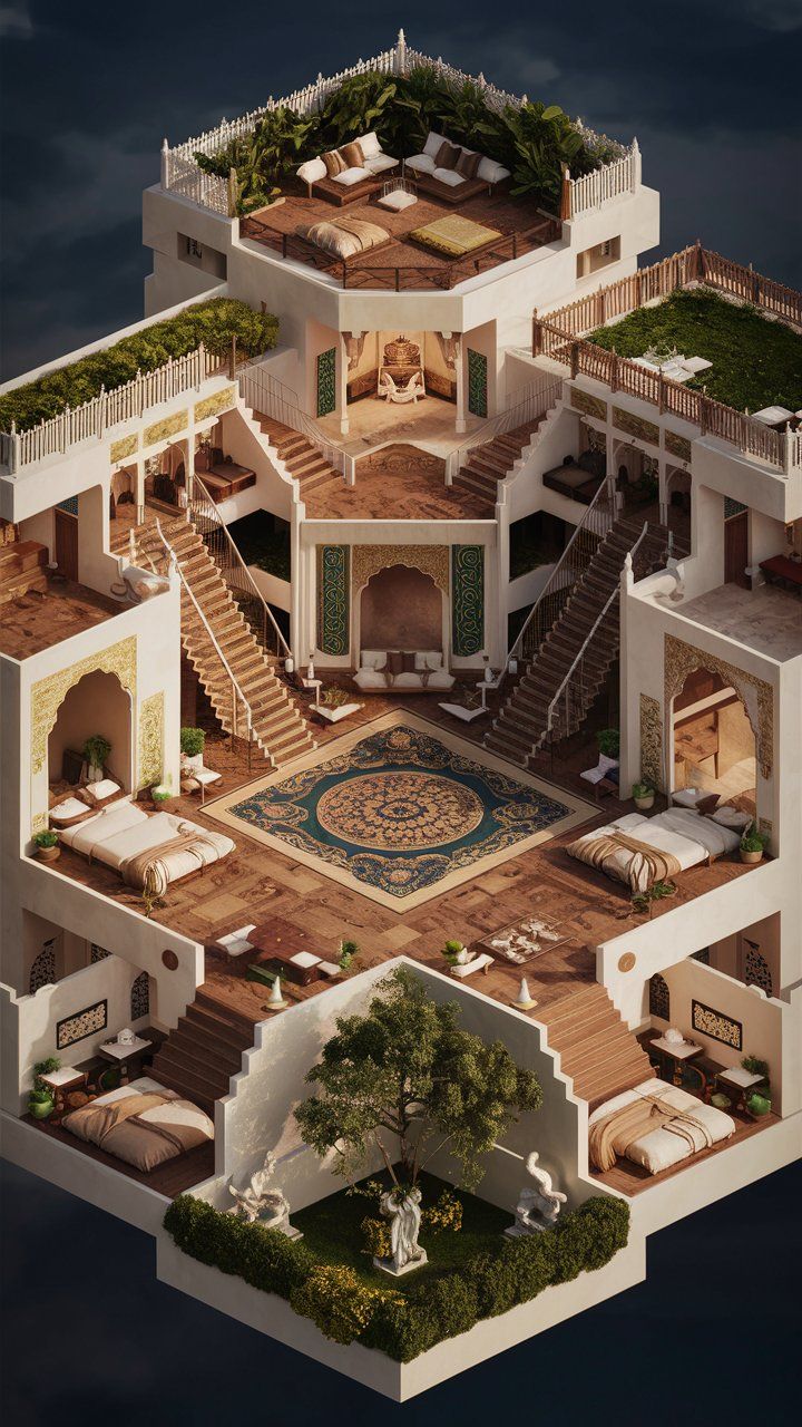 Isometric central courtyard house