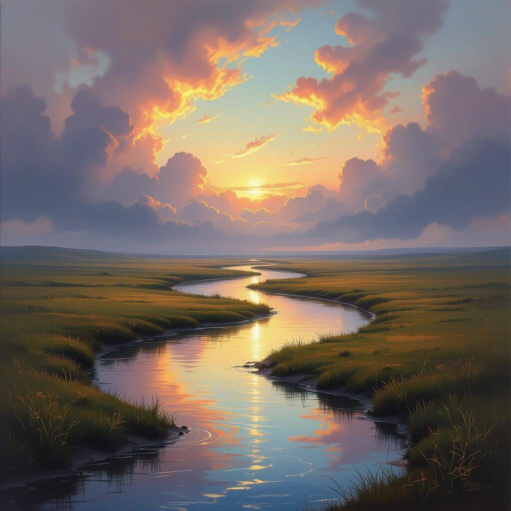 Majestic Rivers Reflecting a Dramatic Sky in Romantic Style