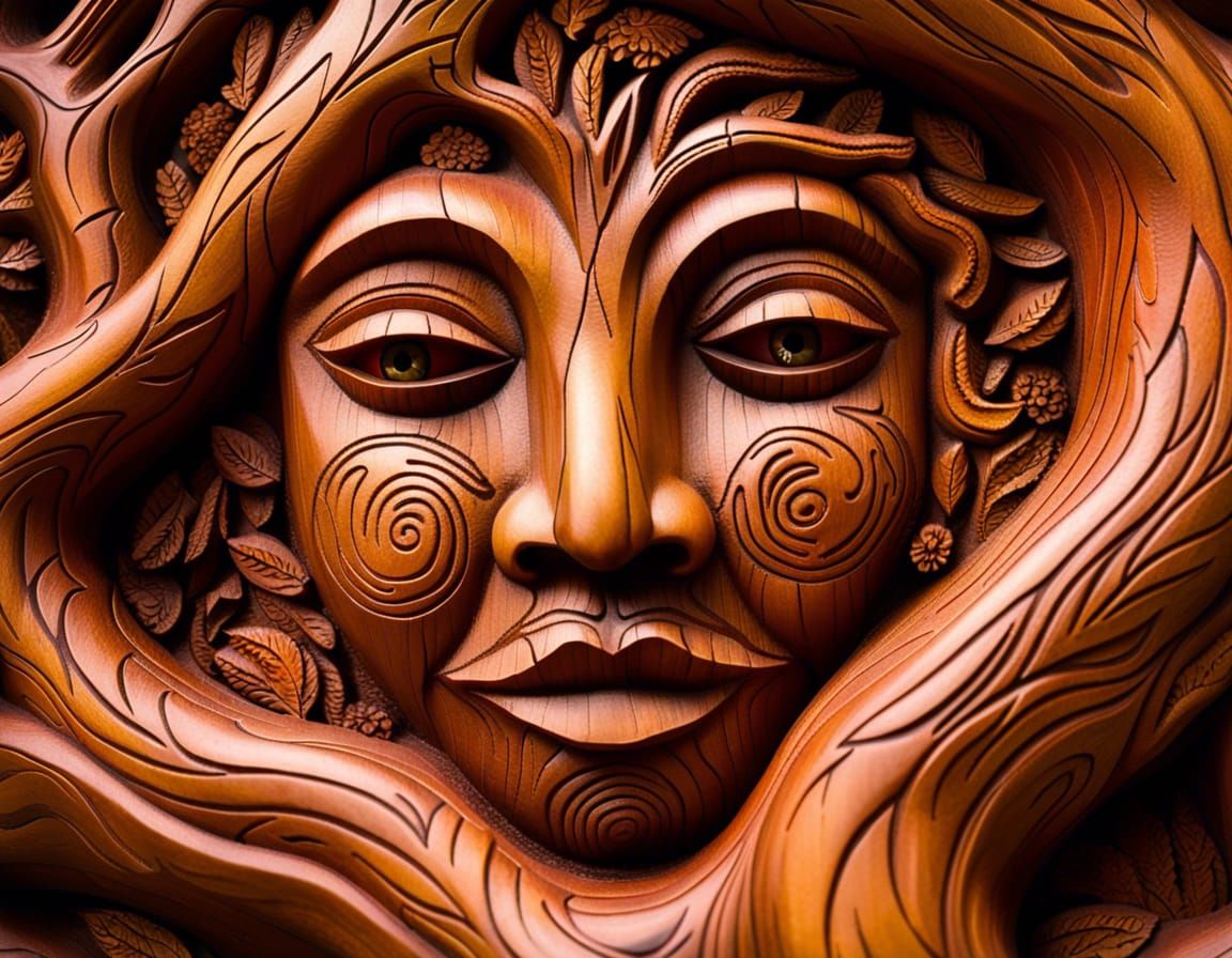 a mesmerizingly carved face 