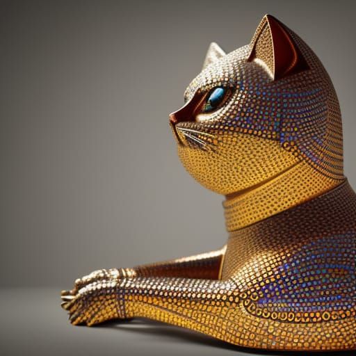 Assembled tin cans/Cat sculpture made from tin cans /art brut/ 8k resolution concept art