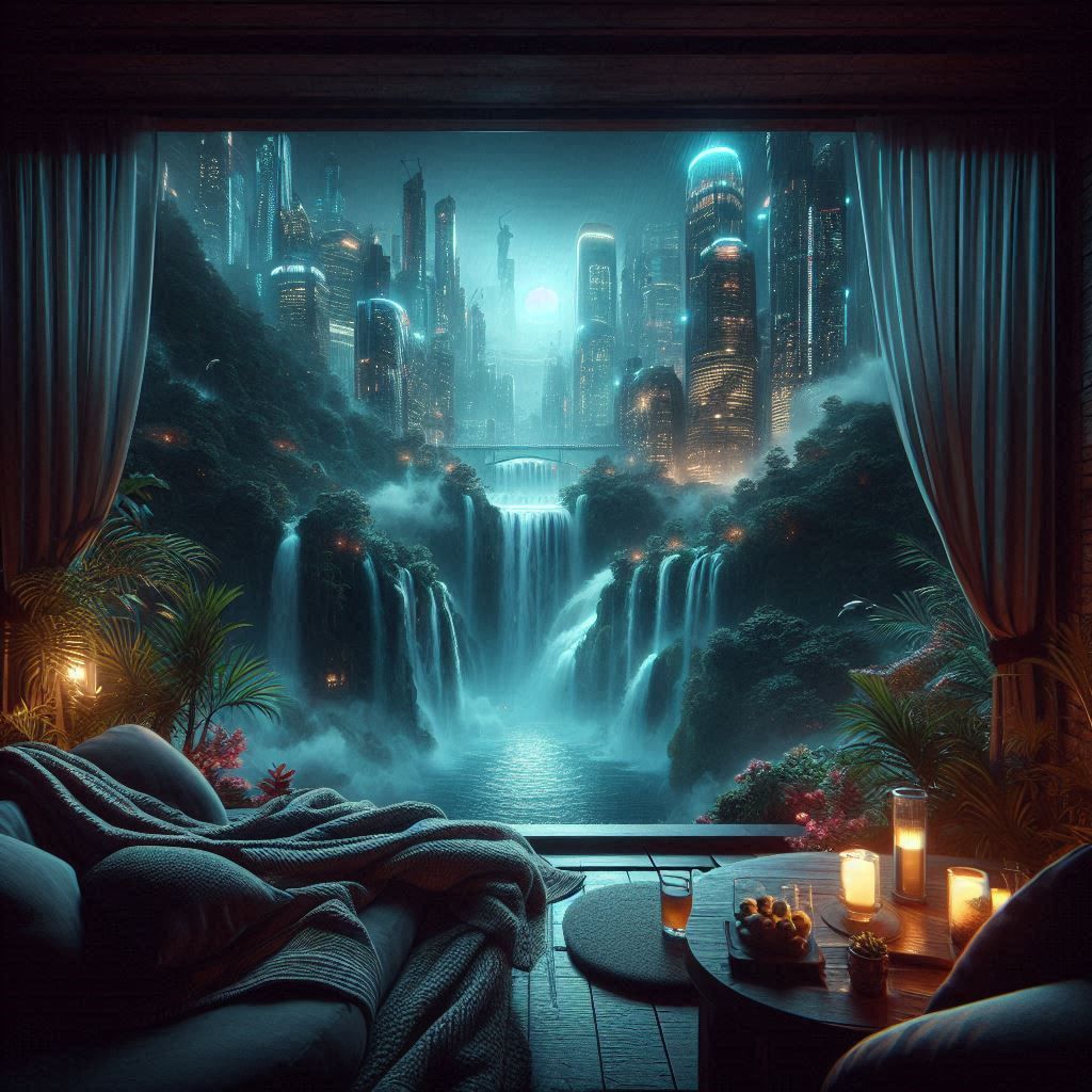 "Waterfall View in my Living Room" (2)