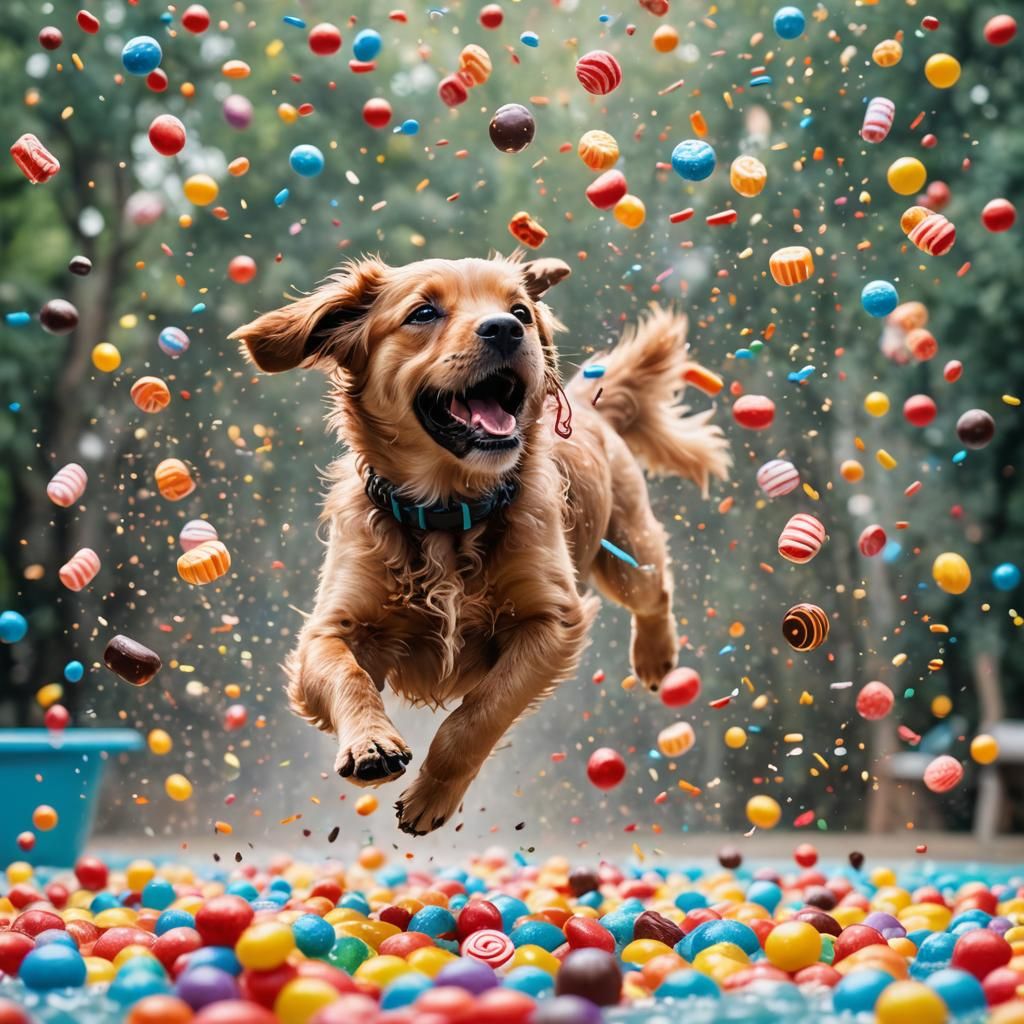 Dogs and Children Falling into Candy Pool