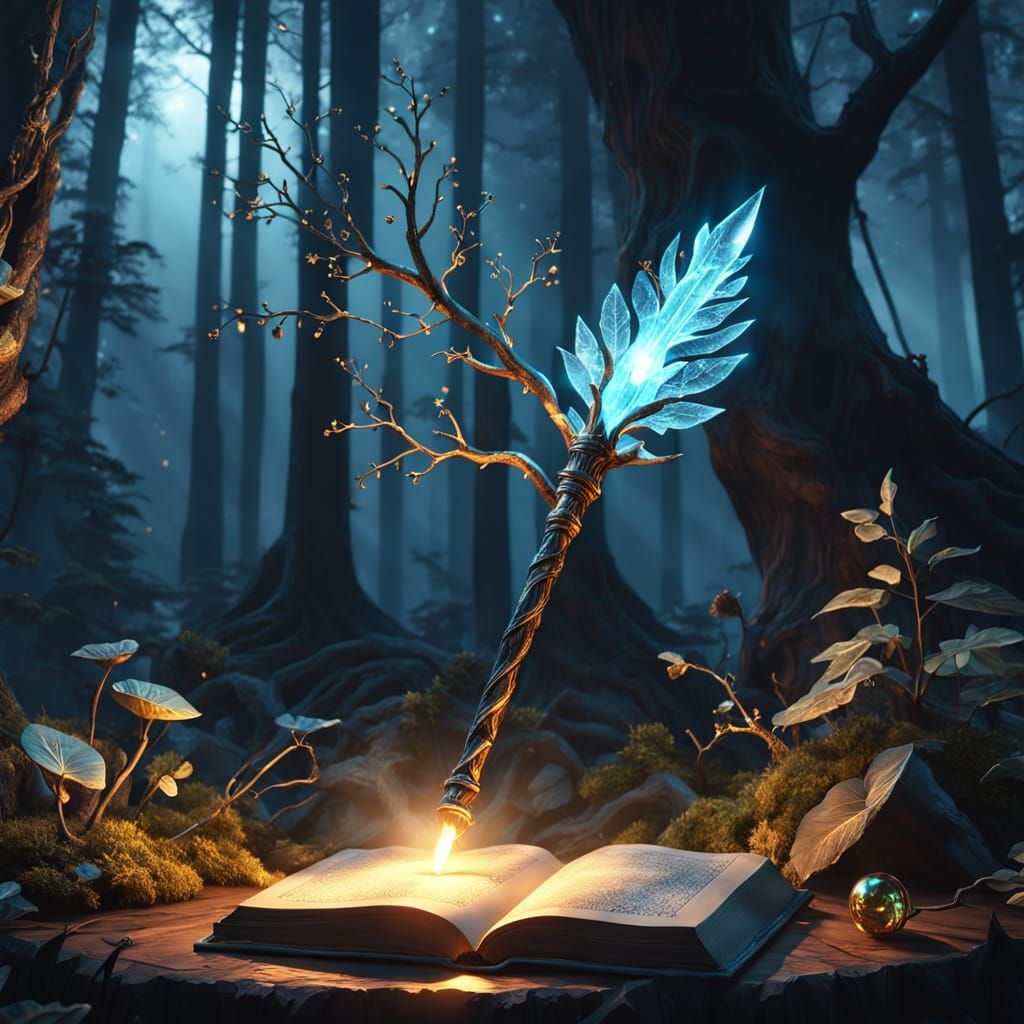 Ethereal Magic Wand Illuminates Mysterious Ancient Tome