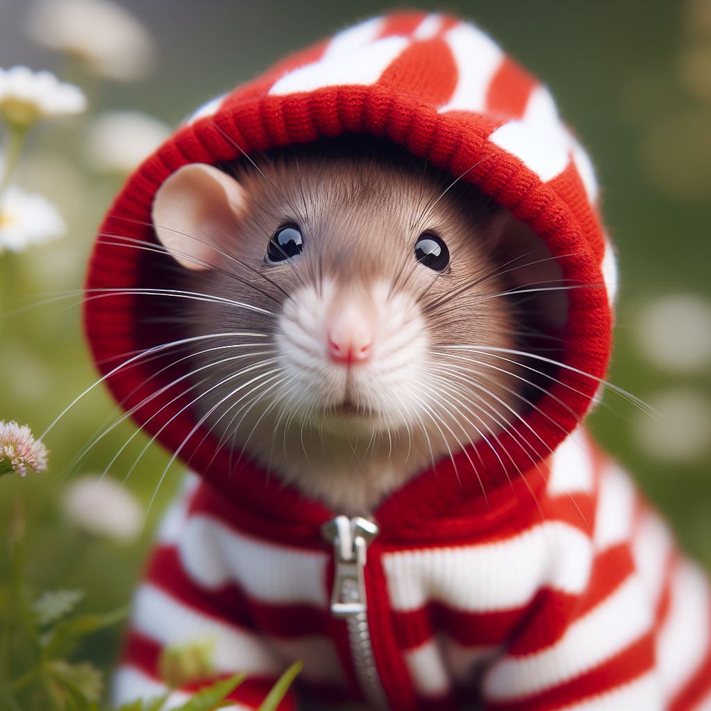 Rat in a striped hoodie