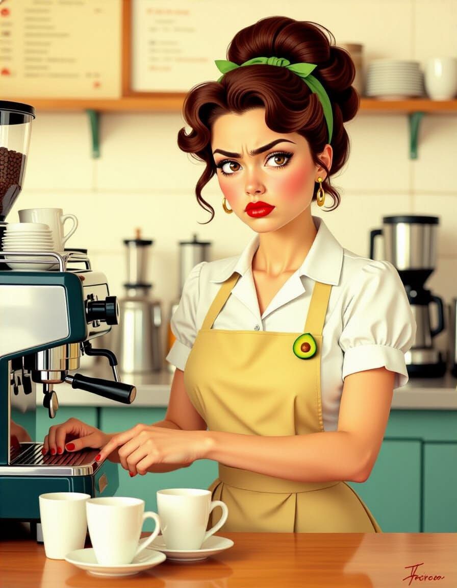 Angry Woman in Cafe: Illustrative Portrait