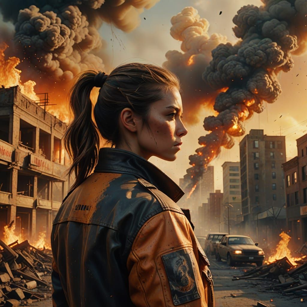 Gritty Apocalypse Scene in Cinematic Film Still Style