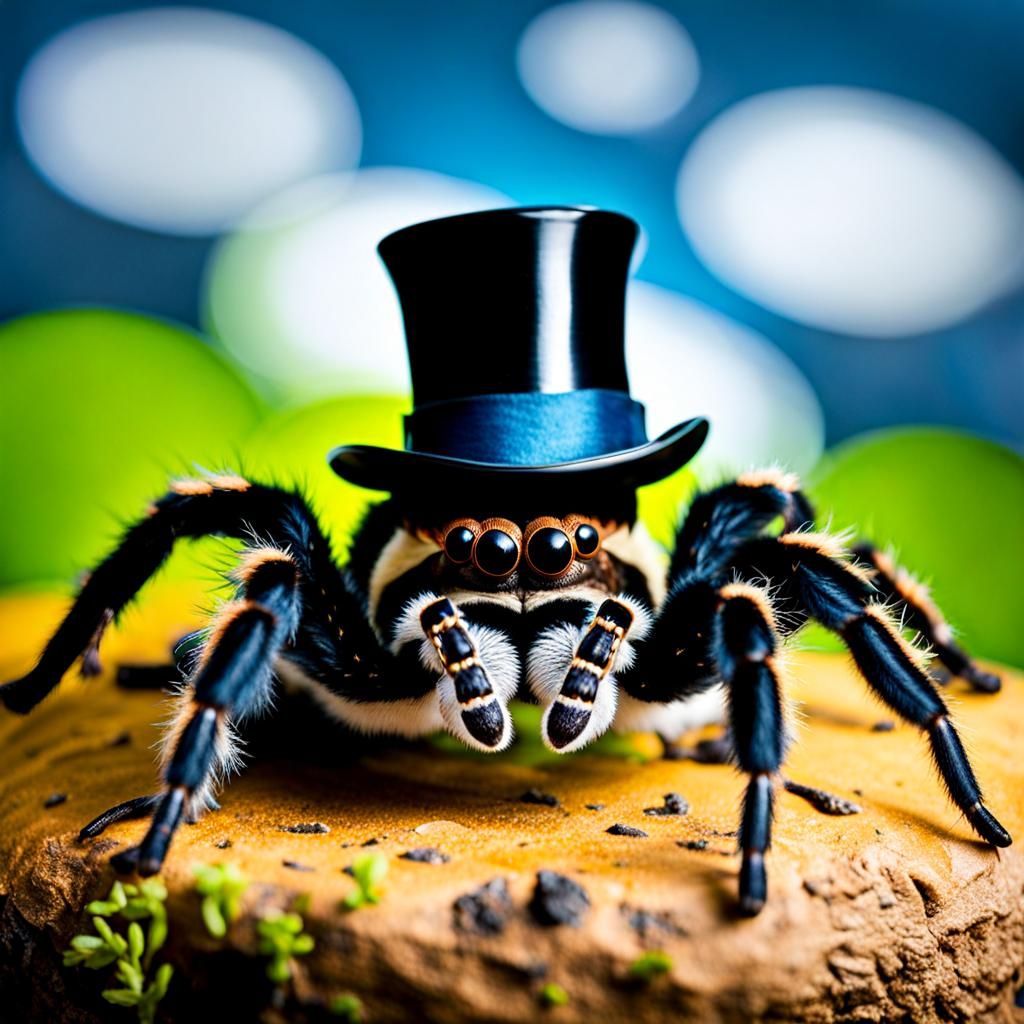 Tarantula wearing a top hat