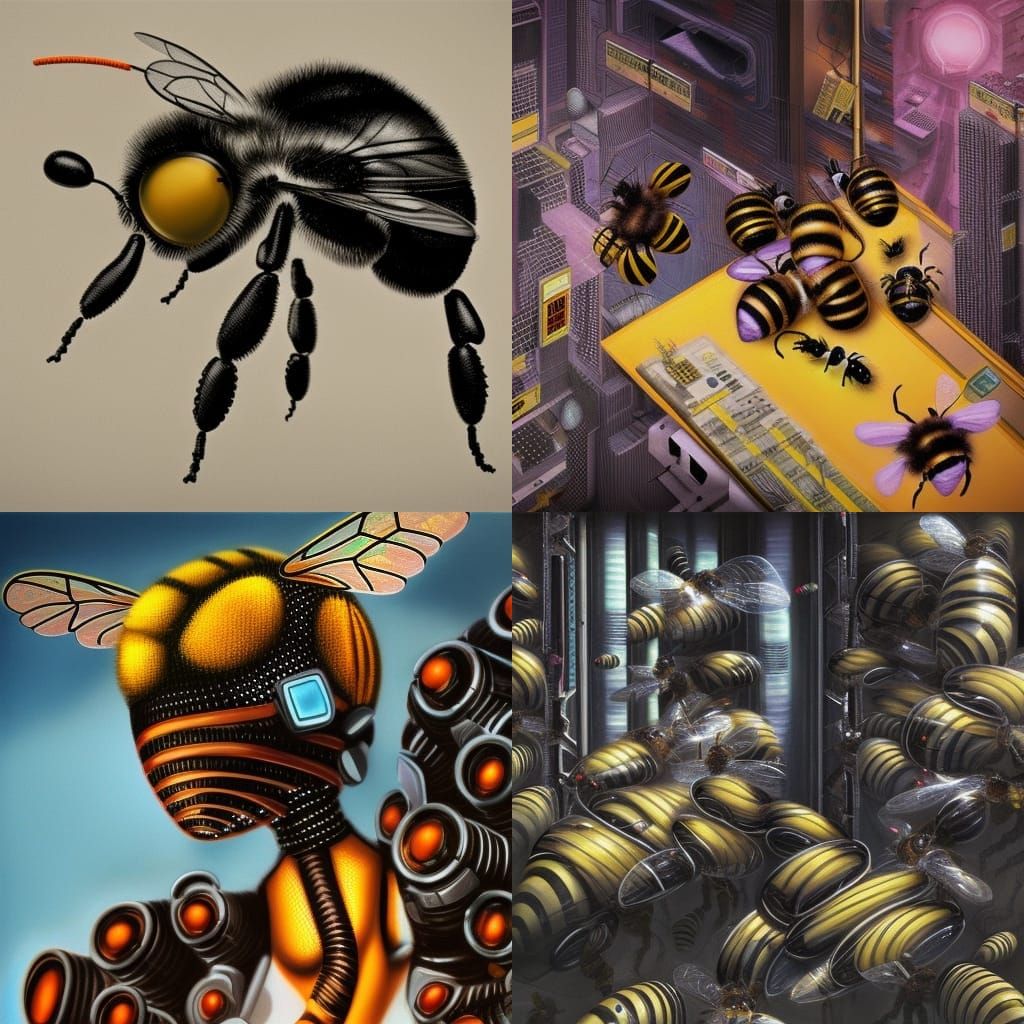 Busy bees hyperrealism surrealism cyberpunk space