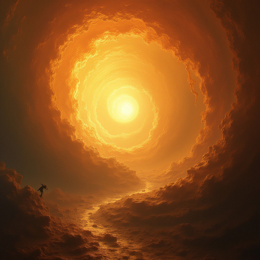 Abstract Love: Swirling Golden Light in Surreal Style
