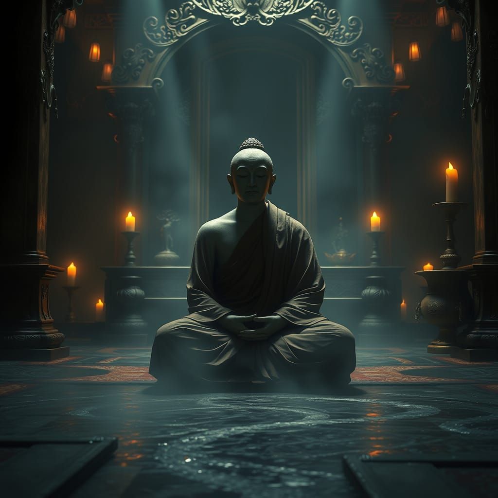 Buddhist Monk Lost in Ignorance, Surrounded by Mystical Aura