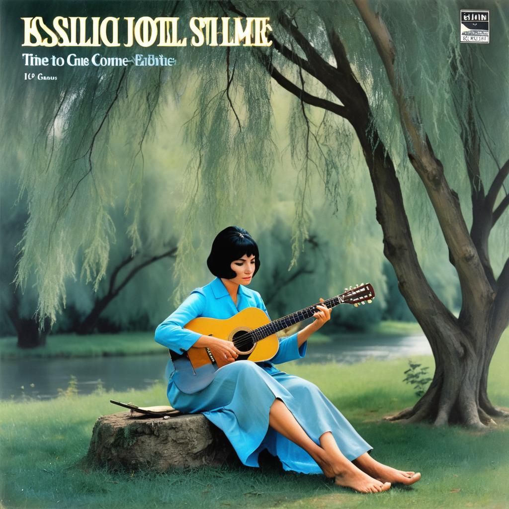 white and blue cover of a 1960s record. a 20s woman sitting ...