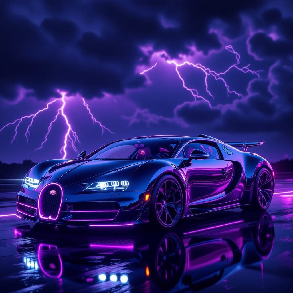Imagine a hyperrealistic two-tone Bugatti Veyron that is a combination of a shiny, metallic, bioluminescent ...  by @American Dreamer