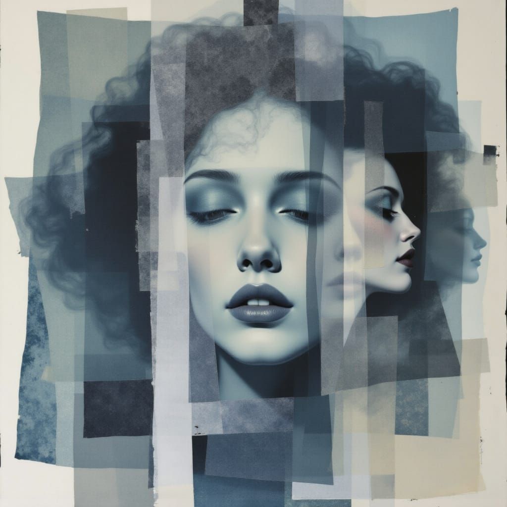 Introspective Veiled Collage: Eileen Agar's use of translucent materials like vellum, acetate, and sheer fabrics layered over more opaque pa...