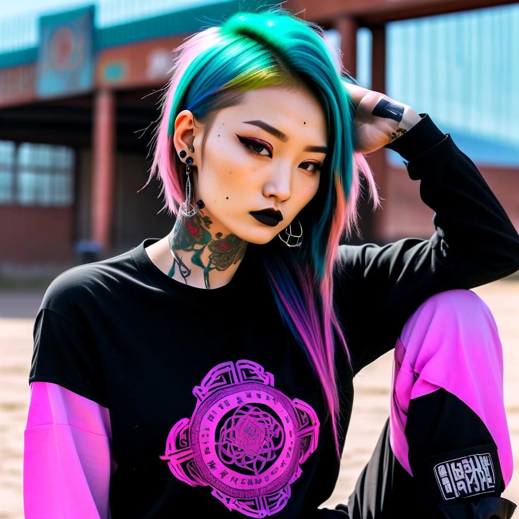 Beautiful Mongolian girl, light Brown hair, tattoos, colorful hair, goth  punk emo egirl, uzbek girl, 30 years old, streetwear , gang clothes... - AI  Generated Artwork - NightCafe Creator