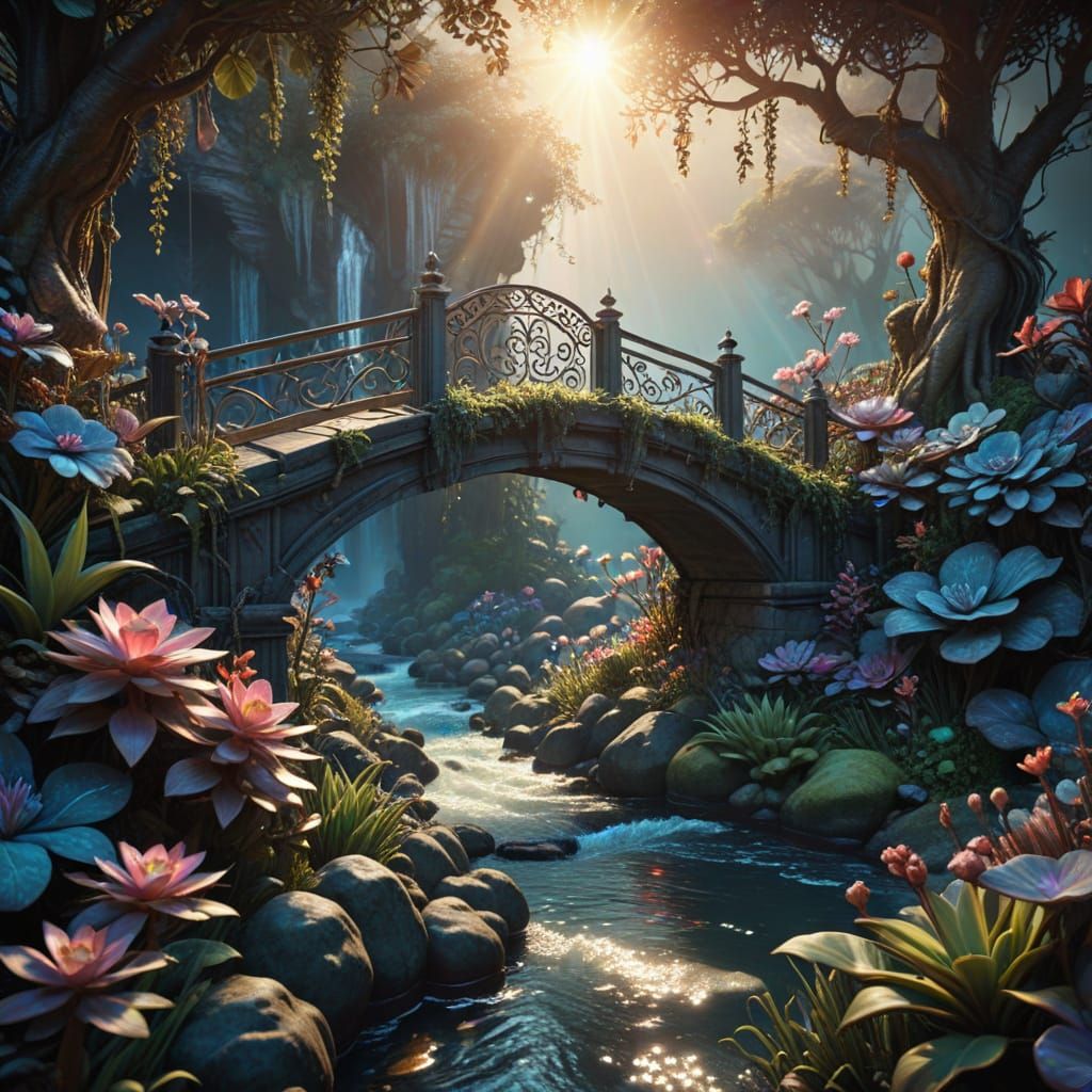 Vibrant Jungle Bridge in Sunset Glory