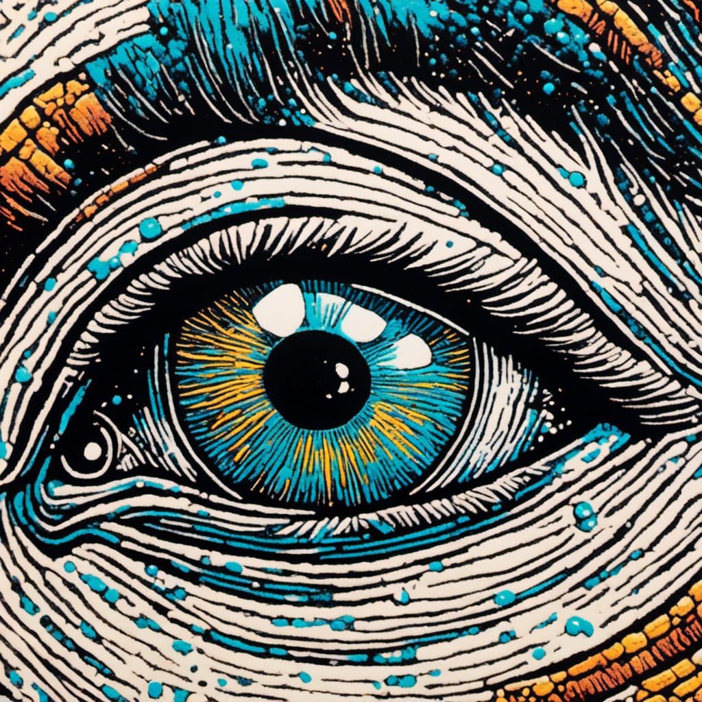  <lora:Linograal:0.75> polychromatic, (linocut:0.4) extreme close-up, eye.
Whirling galaxies inside the pupil