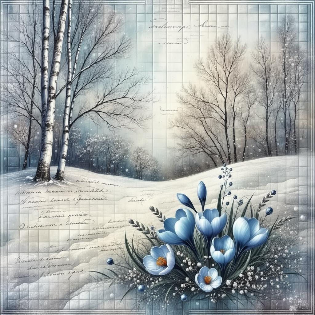 Quilted Winter Scene and Crocuses